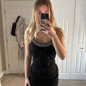 Black Dress with Embellished Neckline